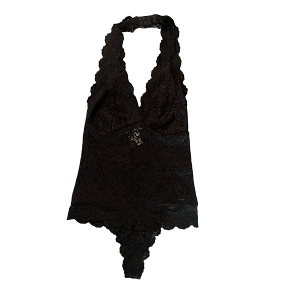 Marciano Tops - Marciano Black Lace Halter Bodysuit XS Floral Scalloped V-Neck Thong (0906)